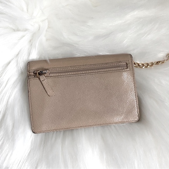 Vintage Chanel caviar small key card holder tan leather wallet with gold chain - Picture 2 of 13